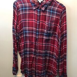 Lucky Brand Women's Red and Blue Plaid Button Down Shirt